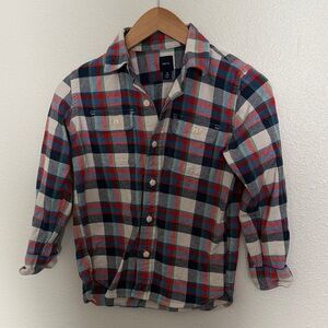 GAP orange, Navy & White Plaid Button-Down Shirt